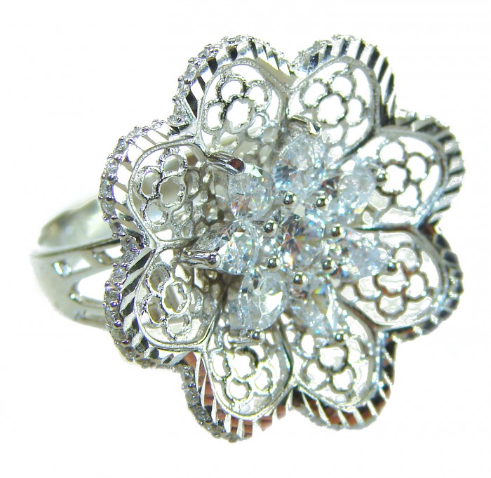Casablanca Italy made .925 Sterling Silver brilliantly handcrafted ring s. 7 1/4 - Close-up of Casablanca floral sterling silver ring with intricate design.
