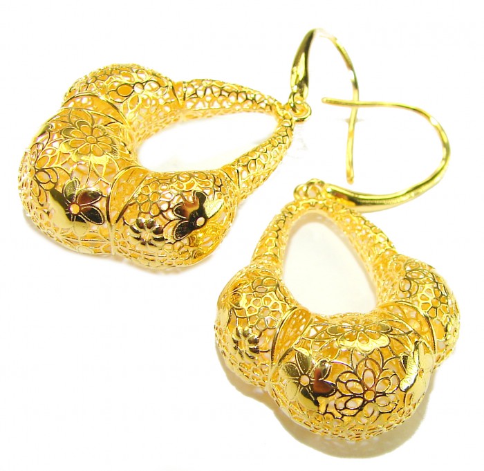 Black Label Collection - Dubai Style - Natural 22K Gold over .925 Sterling Silver handmade earrings - photo 2