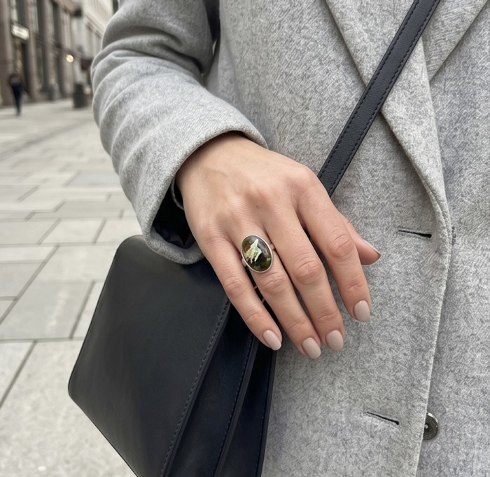 Huge authentic Kambaba Jasper .925 Sterling Silver handcrafted Ring s. 9 - Worn on hand: Kambaba Jasper ring in .925 sterling silver.