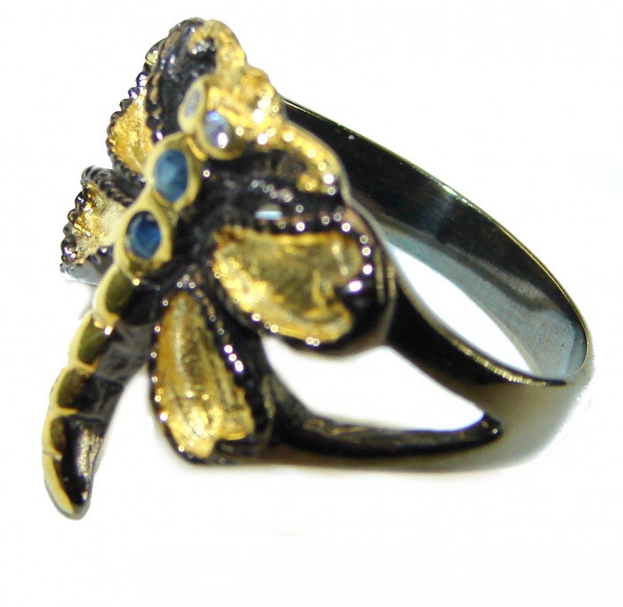 Green Butterfly Genuine Amethyst black rhodium over 14K Gold over .925 Sterling Silver handmade Ring size 6 3/4 - photo 1