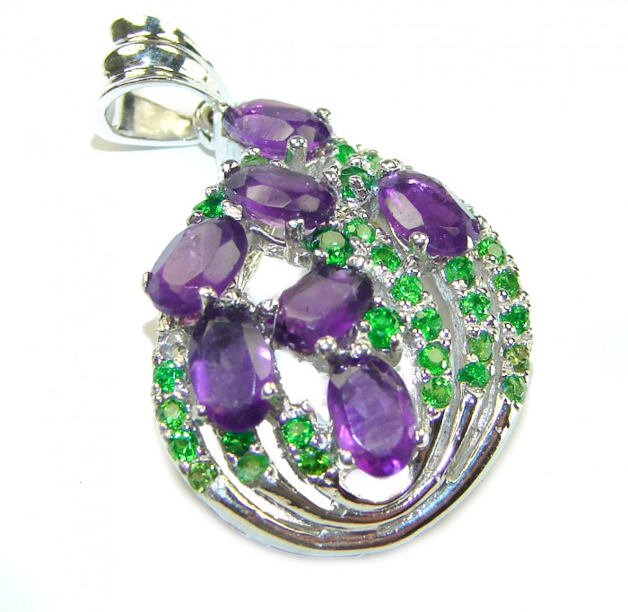 Vintage Design 12.6 carat Amethyst Emerald .925 Sterling Silver handcrafted Pendant - photo 3