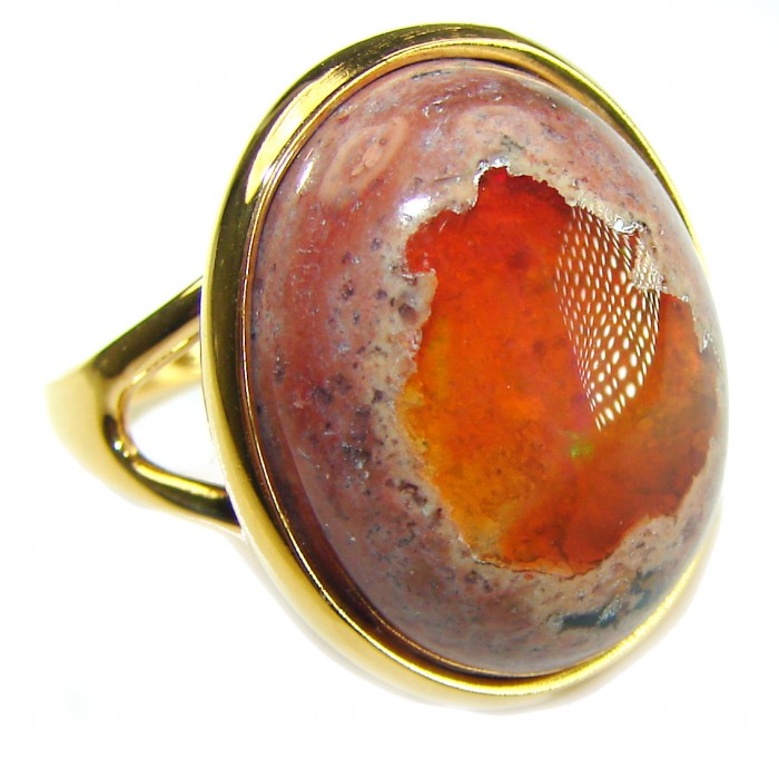 Queen of Fire best quality 22.4 carat Mexican Opal 18K Gold over .925 Sterling Silver handmade ring 8 1/4 - photo 3