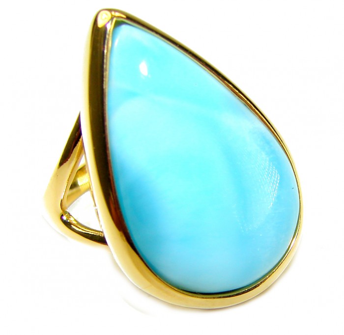 Precious authentic the best quality Larimar 18K Gold over .925 Sterling Silver handmade ring size 7 - photo 3