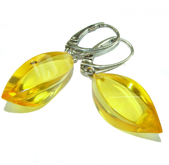 Faceted authentic 22.2 carat Golden Baltic Amber .925 Sterling Silver Earrings - photo 2