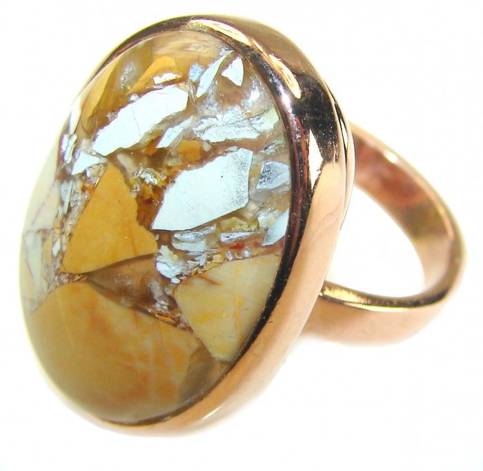 Flawless Australian Bracciated Mookaite 14K Gold over .925 Sterling Silver Ring size 6 adjustable - Close-up of Australian Bracciated Mookaite ring, 14K gold over silver.