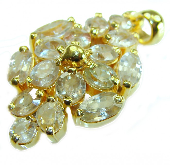 Authentic fancy cut 12.5 carat Citrine .925 Sterling Silver handcrafted Statement Pendant - Close-up of fancy cut citrine gemstone pendant with gold accents.