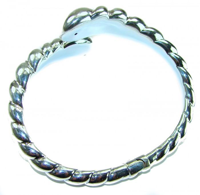 Italy made Bracelet in best quality highly polished .925 Sterling Silver - Silver snake-shaped bracelet, top view, highly polished .925 sterling silver.