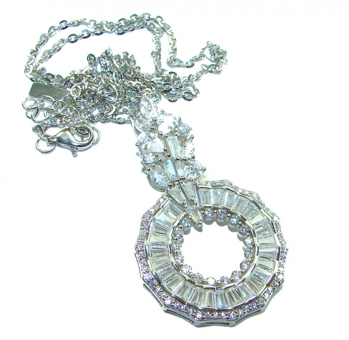 Art Deco - Luxurious natural 24.5 carat White Topaz .925 Sterling Silver Perfectly handcrafted Necklace - Art Deco White Topaz pendant necklace, front view, on white background