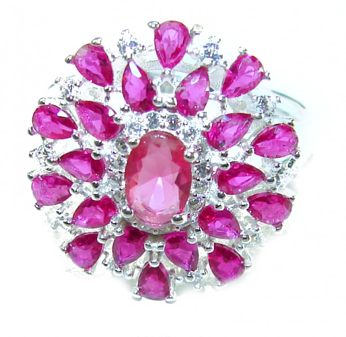 11.2 carat oval cut Brazilian Pink Tourmaline .925 Silver handcrafted Cocktail Ring s. 7 3/4 - Close-up of pink tourmaline ring with .925 silver setting