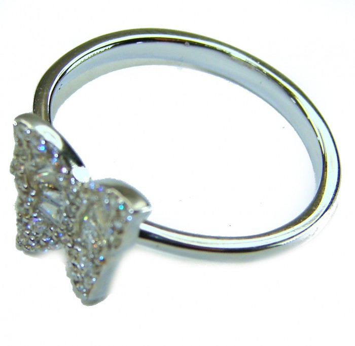 Butterfly natural 4.5 carat White Topaz .925 Sterling Silver handmade Statement Ring size 8 - Side view of butterfly ring with white topaz on sterling silver band