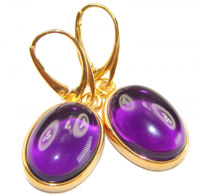 Lavender Beauty authentic 16.2 carat Amethyst 14K Gold over .925 Sterling Silver handcrafted earrings - Amethyst earrings in 14K gold, close-up view