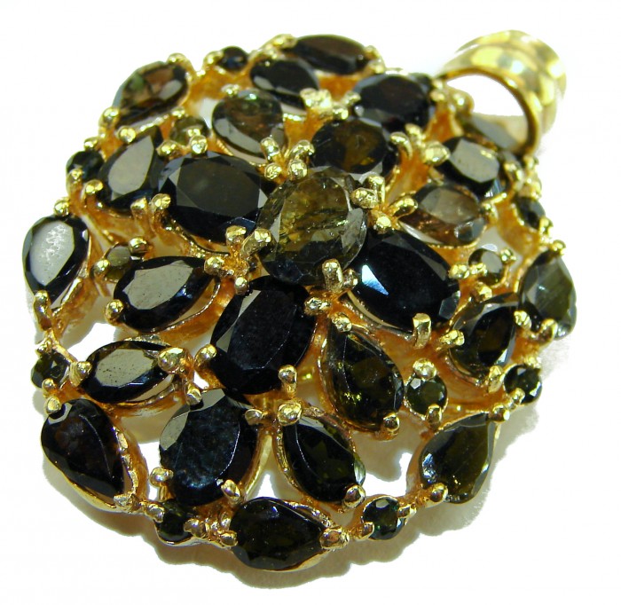 Vintage Design - 20.2 carat deep blue Sapphire .925 Sterling Silver dipped in 18K Gold handcrafted PENDANT - Close-up of vintage design with deep blue sapphires and gold accents