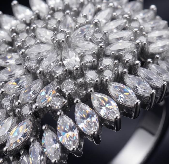 Aphrodite - 10.8 carat White Topaz Silver tone handcrafted Soild ring size 8 1/2 - Close-up of Aphrodite 10.8 ct White Topaz with silver-tone detail.