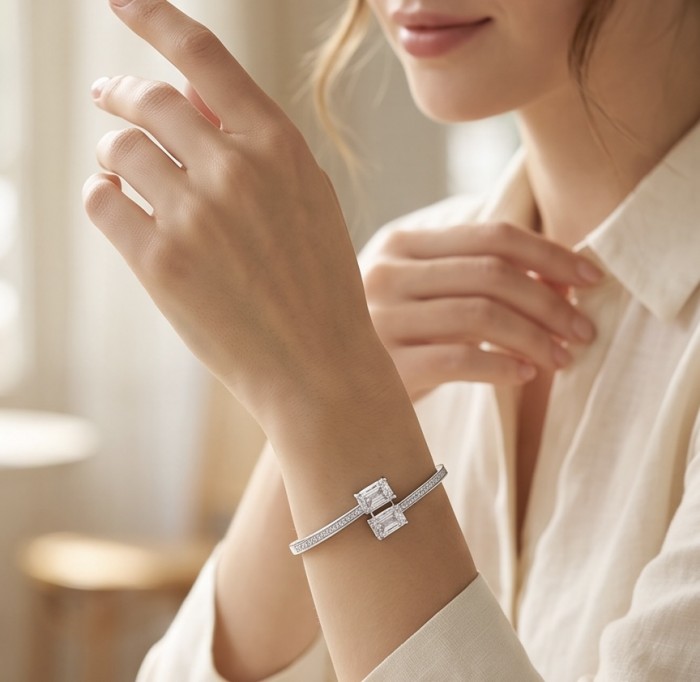 Precious Light Natural 12.2 carat Moissonite .925 Sterling Silver dipped in rhodium bracelet - Worn on wrist: Precious Light 12.2 carat Moissanite Sterling Silver bracelet.