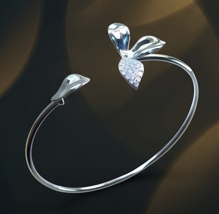 Authentic 0.5 CARAT natural pave White Topaz .925 Sterling Silver handcrafted Statement bracelet - Side view of sterling silver bracelet with white topaz.