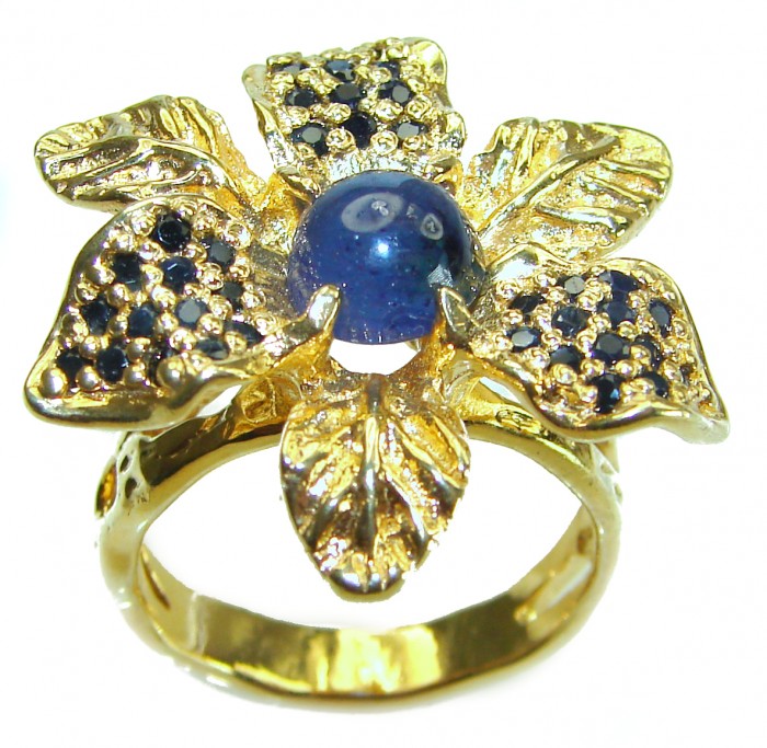 Blue Flower Authentic African Kyanite Sapphire 14K Gold over .925 Sterling Silver handmade rubg size 8 1/4 - photo 2
