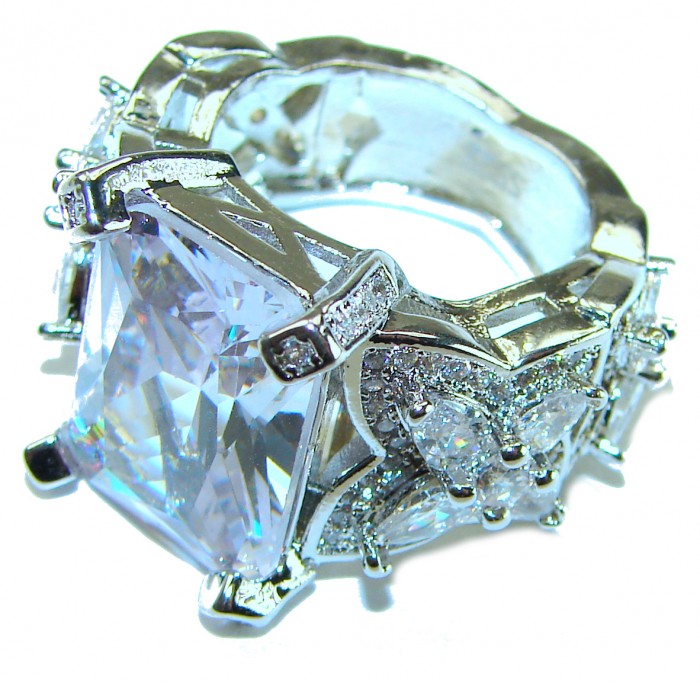 Extravaganza 19.9 carat White Topaz .925 Sterling Silver handcrafted OVERSIZED Statement ring size 6 3/4 - photo 2