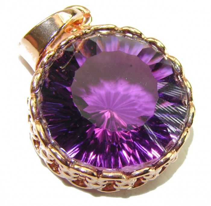 Deep Purple 10.2 carat natural Amethyst 18K Gold over .925 Sterling Silver handcrafted Pendant - Close-up of deep purple amethyst pendant with gold setting.