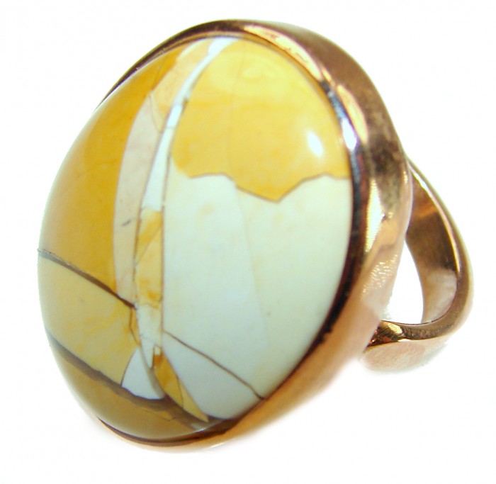 Flawless Australian Mookaite 14K Gold over .925 Sterling Silver Ring size 7 1/2 - Side view of Australian Mookaite ring with 14K gold over sterling silver.