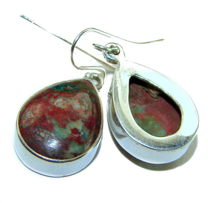 Natural Sonora Jasper Sterling Silver handcrafted Earrings - Natural Sonora Jasper earrings close-up, teardrop shape, silver setting.