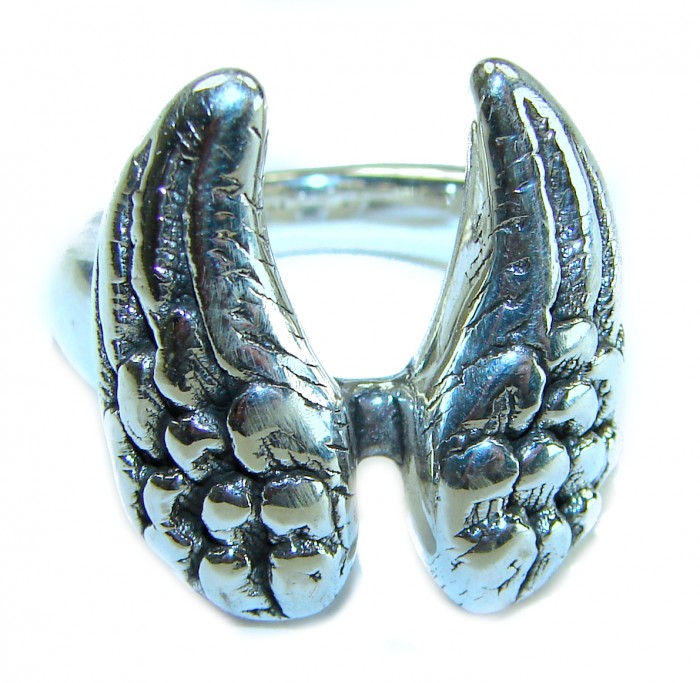 Angel's Wings Bali made .925 Sterling Silver handcrafted Ring s. 6 1/2 - Front view of angel wings sterling silver ring.