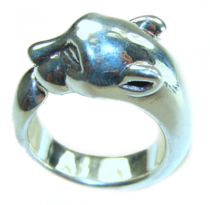 Gephard authentic .925 Sterling Silver handmade Statement Ring s. 10 - Side view of sterling silver ring with panther head design.