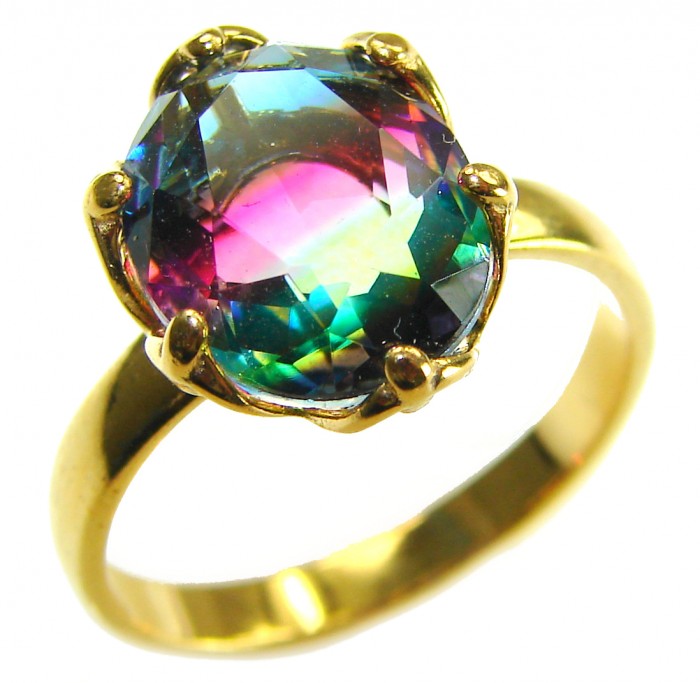 11.8 carat Brazilian Tourmaline .925 Sterling Silver dipped in 14K GoldPerfectly handcrafted Ring s. 8 1/4 - Close-up of Brazilian tourmaline ring in gold-plated sterling silver.