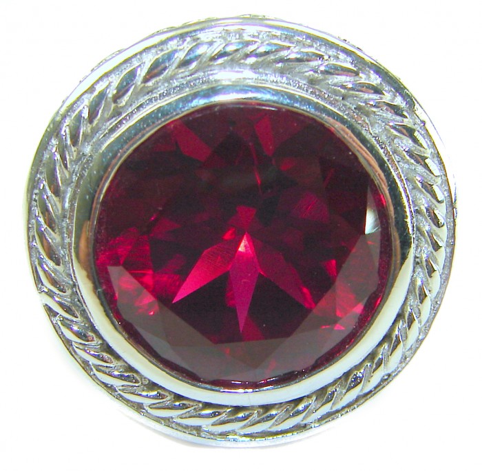Passion Genuine 29.8 CARAT Red TOPAZ .925 Sterling Silver Large Statement Ring size 9 - Close-up of Passion Genuine 29.8 Carat Red Topaz in .925 Sterling Silver.
