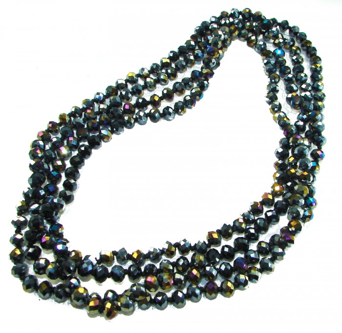 Bohemian Style Huge Genuine 80 inches Titanum Druzy handmade necklace - Bohemian style titanium druzy necklace close-up, 80 inches long