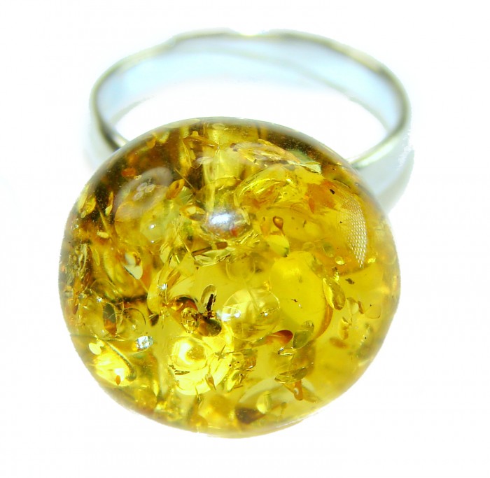 Golden Sphere Authentic Baltic Amber .925 Sterling Silver handcrafted ring; s. 8 - Golden Sphere Baltic Amber ring close-up on white background