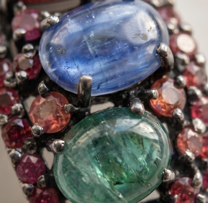 Stella 17.5 carat Brazilian Watermalon Tourmaline black rhodium over .925 Sterling Silver handmade Pendant - Close-up of Stella 17.5 ct Brazilian Watermelon Tourmaline ring.