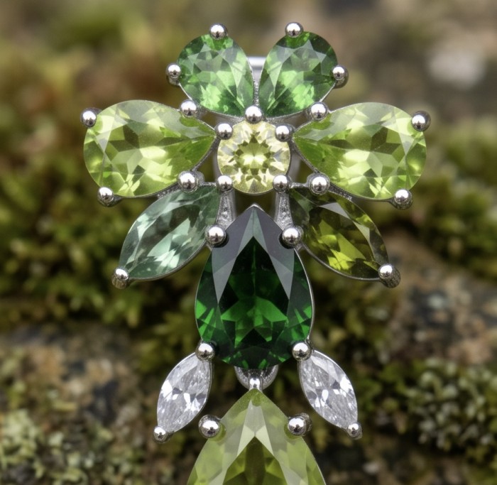 Alessia authentic 18.9 carat Brazilian Peridot .925 Sterling Silver handmade Statement earrings - Stone close-up of Alessia 18.9 carat Brazilian Peridot jewelry.