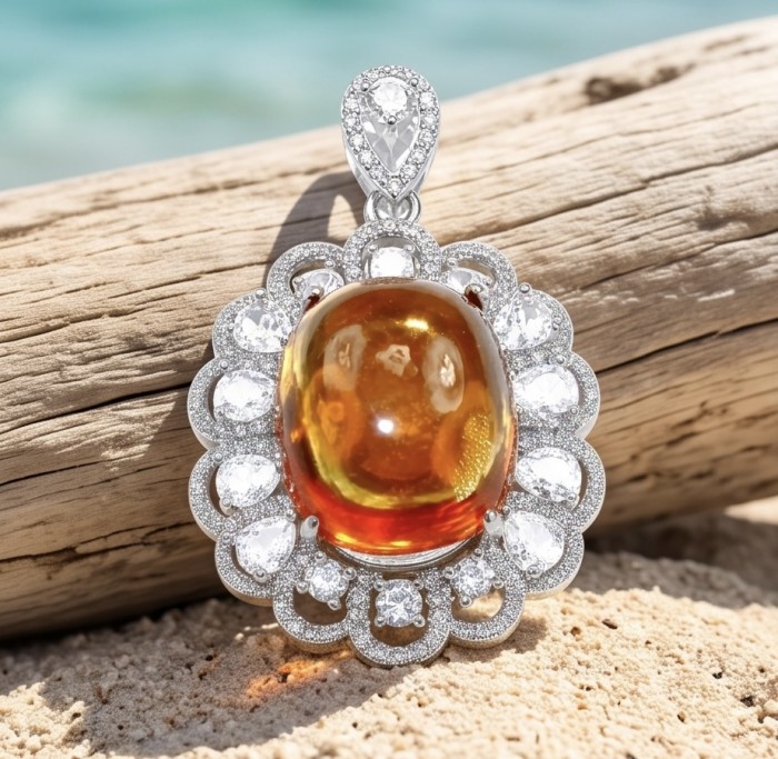 Giovanna 18.2 carat authentic Brazilian yellow Tourmaline .925 Sterling Silver handmade Pendant - Close-up of Giovanna pendant with Brazilian yellow tourmaline.