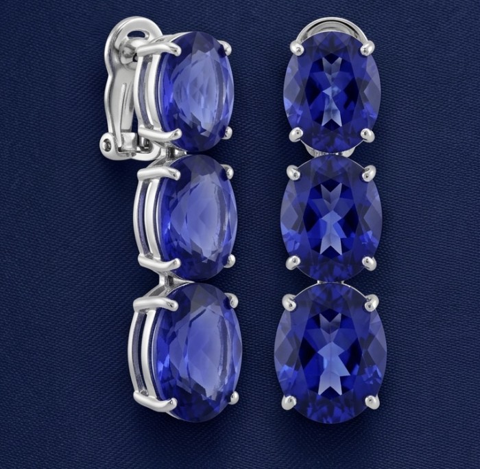 Deep Ocean 22.5 carat London Blue Topaz .925 Sterling Silver handmade Statement earrings - Side view of Deep Ocean Blue Topaz earrings in sterling silver.