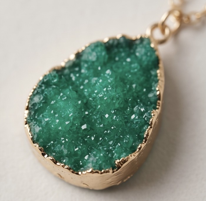 Boho Style Genuine Green Druzy golden handmade necklace - photo 4