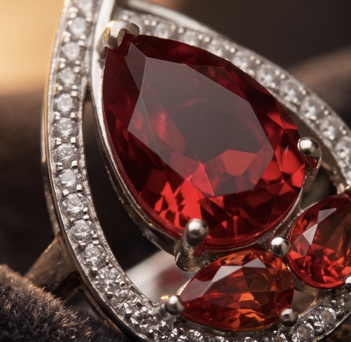 Classy design - baquette cut 6.7 carat natural Ruby .925 Sterling Silver Perfectly handcrafted Ring s. 9 - Close-up of ruby and diamond ring set in .925 sterling silver.