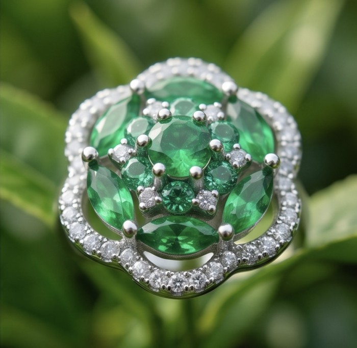 4.8 carat authentic Tsavorite Garnet .925 Sterling Silver handcrafted Statement Ring s. 7 - Close-up of Tsavorite Garnet ring in sterling silver.