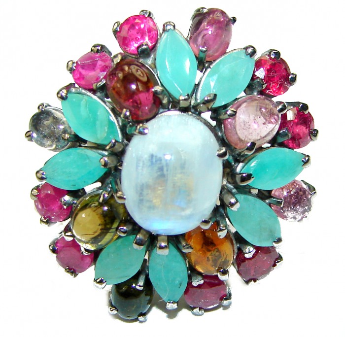 Best quality Genuine Fire Moonstone Ruby black rhodium over .925 Sterling Silver handcrafted ring size 8 - photo 1