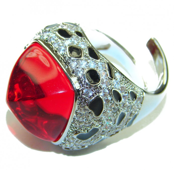 Red Passion incredible Topaz .925 Sterling Silver handmade Large Ring s. 6 - photo 2