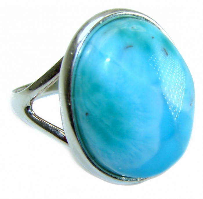 Precious 22.2 carat Blue Larimar .925 Sterling Silver handmade ring size 7 1/2 - photo 2