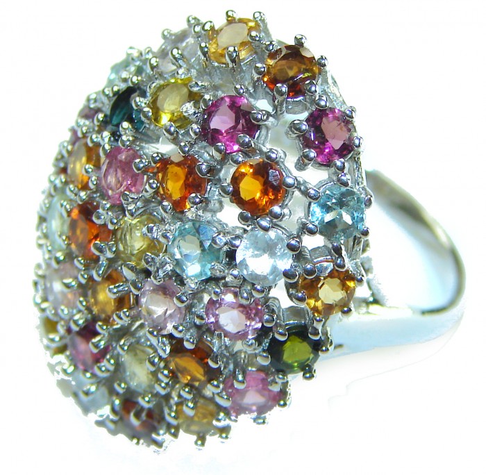 Precious authentic 7.5 carat Pink- Green Watermelon Tourmaline .925 Sterling Silver Handcrafted Ring size 7 3/4 - photo 1