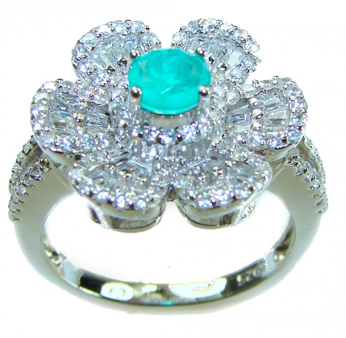 Luxurious oval Cut 0.5 ctw Paraiba Tourmaline .925 Sterling Silver handcrafted Statement Ring size 8 - Front view of luxurious Paraiba Tourmaline sterling silver ring.