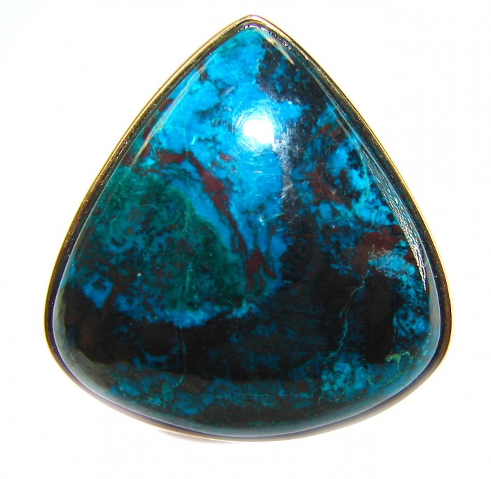 Great quality Parrot's Wings Chrysocolla 18K Gold over .925 Sterling Silver handcrafted Ring size 7 adjustable - Close-up of Parrot's Wings Chrysocolla stone in 18K Gold over .925.