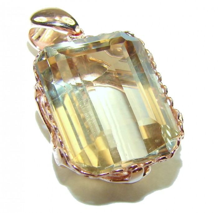 10.3 carat Lemon Quartz 14K Rose Gold over .925 Sterling Silver handcrafted pendant - Close-up of a 10.3 carat lemon quartz pendant in rose gold setting