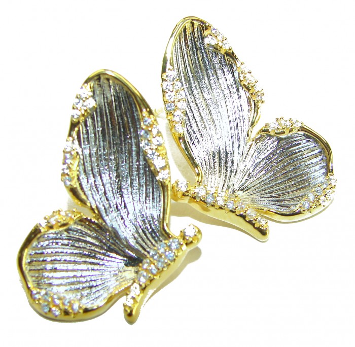 Golden Butterfly authentic 14k Gold over .925 Sterling Silver handcrafted earrings - Close-up of golden butterfly earrings in 14k gold over sterling silver