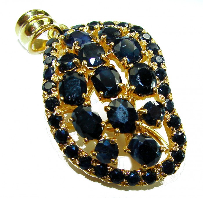 Melody - Vintage Design 10.4 CARAT Sapphire 18K Gold over .925 Sterling Silver handcrafted Pendant - Sapphire pendant with 18K gold, close-up view showing intricate details.