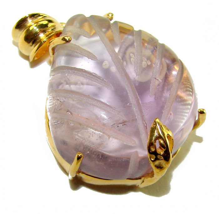 Isabella 15.5 carat carved Ametrine 14K Gold over .925 Sterling Silver handmade Pendant - Close-up of Isabella Ametrine pendant with gold detailing