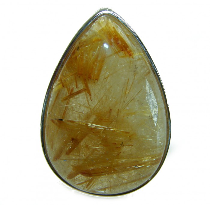 The very Best quality Golden Rutilated Quartz .925 Sterling Silver handcrafted Ring Size 8 adjustable - Golden rutilated quartz stone close-up in teardrop shape.