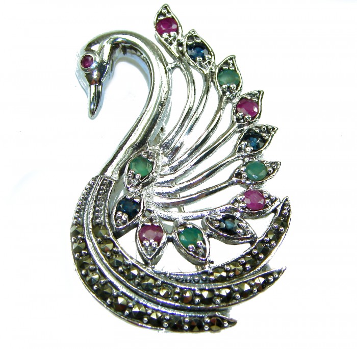 Perfect Swan .925 Sterling Silver handmade Pendant Brooch - Perfect Swan sterling silver pendant brooch, front view.