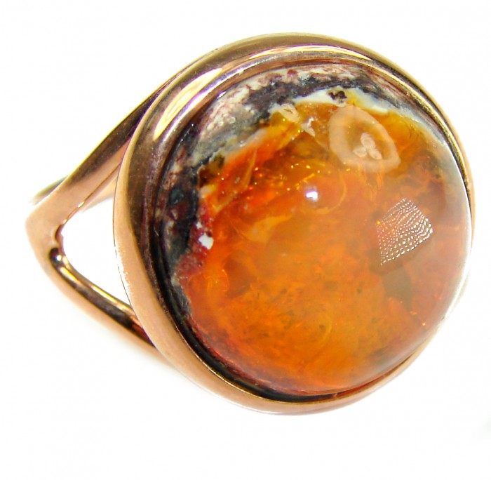 Orange Galaxy best quality 19.4 carat Mexican Opal 18K Gold over .925 Sterling Silver handmade ring 8 - Mexican Opal ring close-up, 19.4 carats, 18K gold setting.